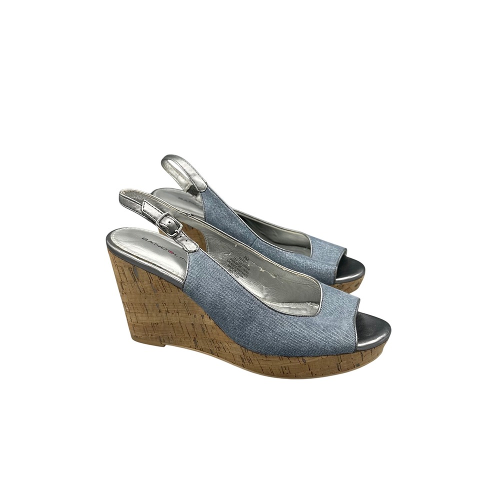 Bandolino BDAVITA Blue Denim Textile Cork Wedge Slingback Sandals Womens 7M